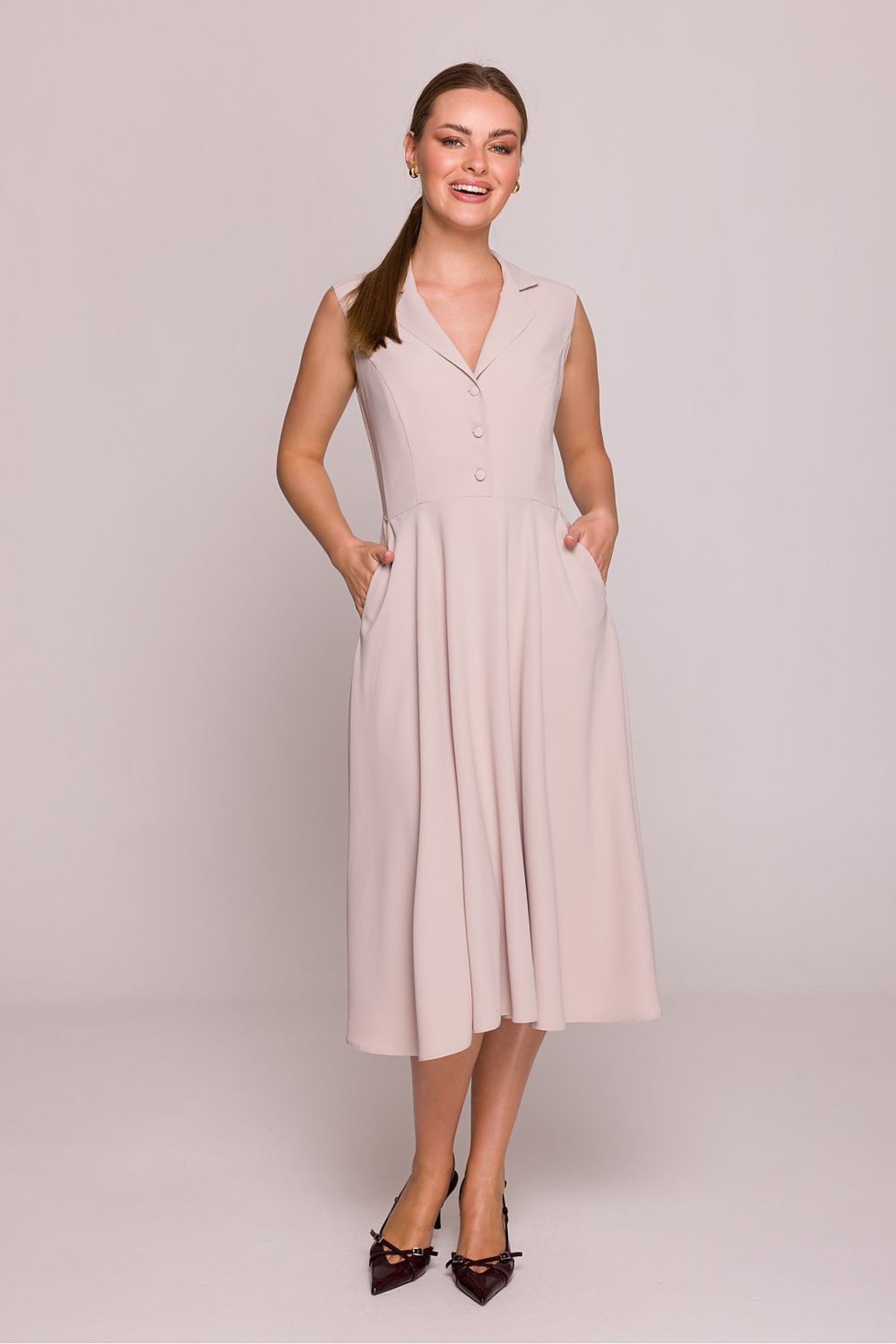 Vanyelle Pleated Dress – Beige