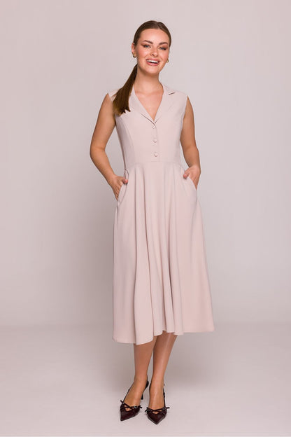 Vanyelle Pleated Dress – Beige