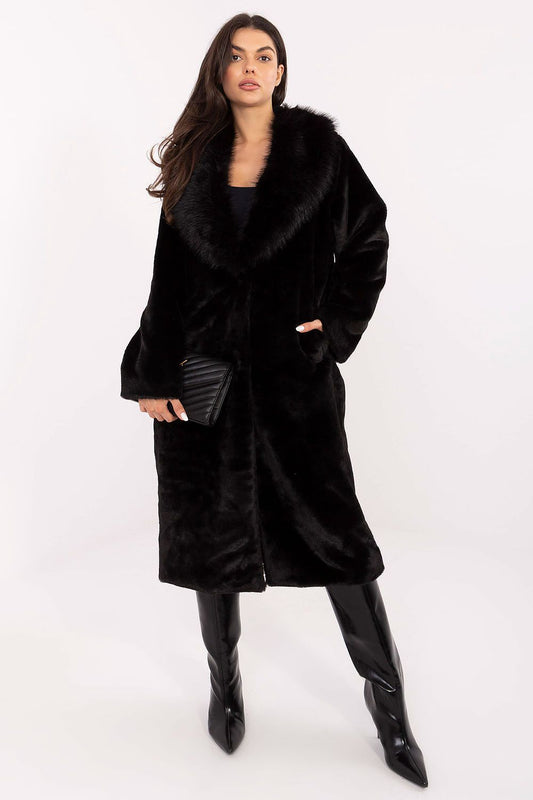 Veloura Long Fur Coat Black